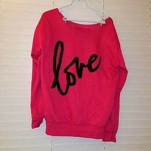 Off-The-Shoulder 'Love' sweatshirt, Sz. S, Pink